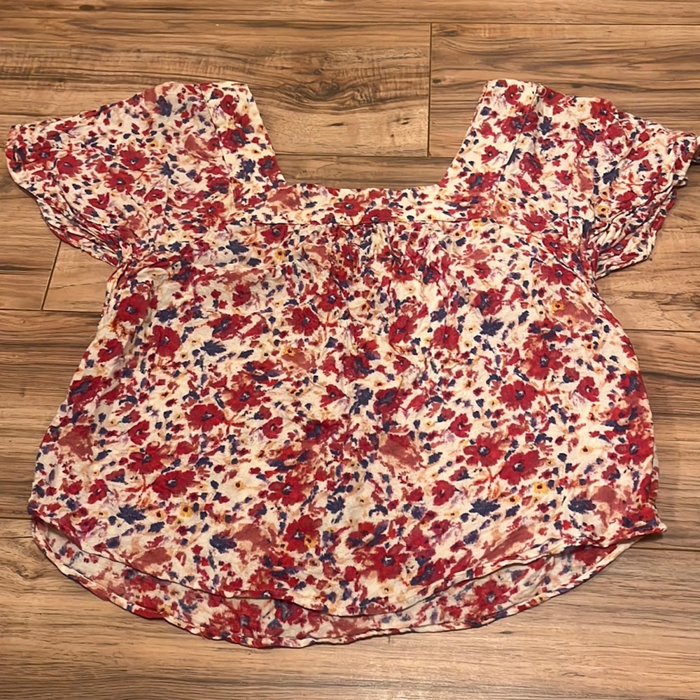 Lucky Brand Square Neck Floral Blouse